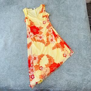 vintage y2k yellow/orange retro floral asymmetrical sundress adorable babydoll M